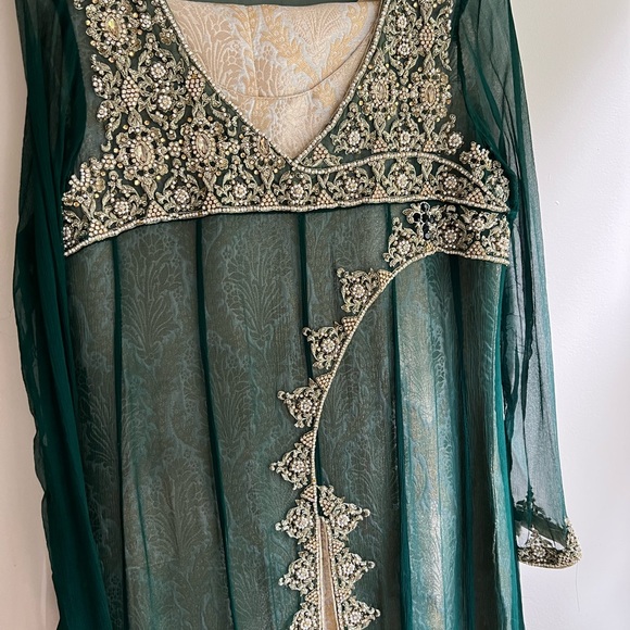 Pakistani shalwar kameez gown dress green wedding formal womens size medium 6 - Picture 10 of 14